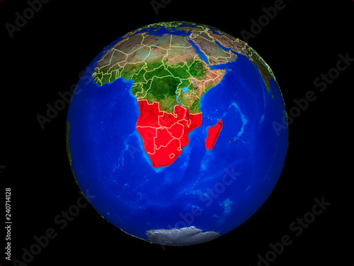 Southern Africa on planet planet Earth with country borders. Extremely detailed planet surface.