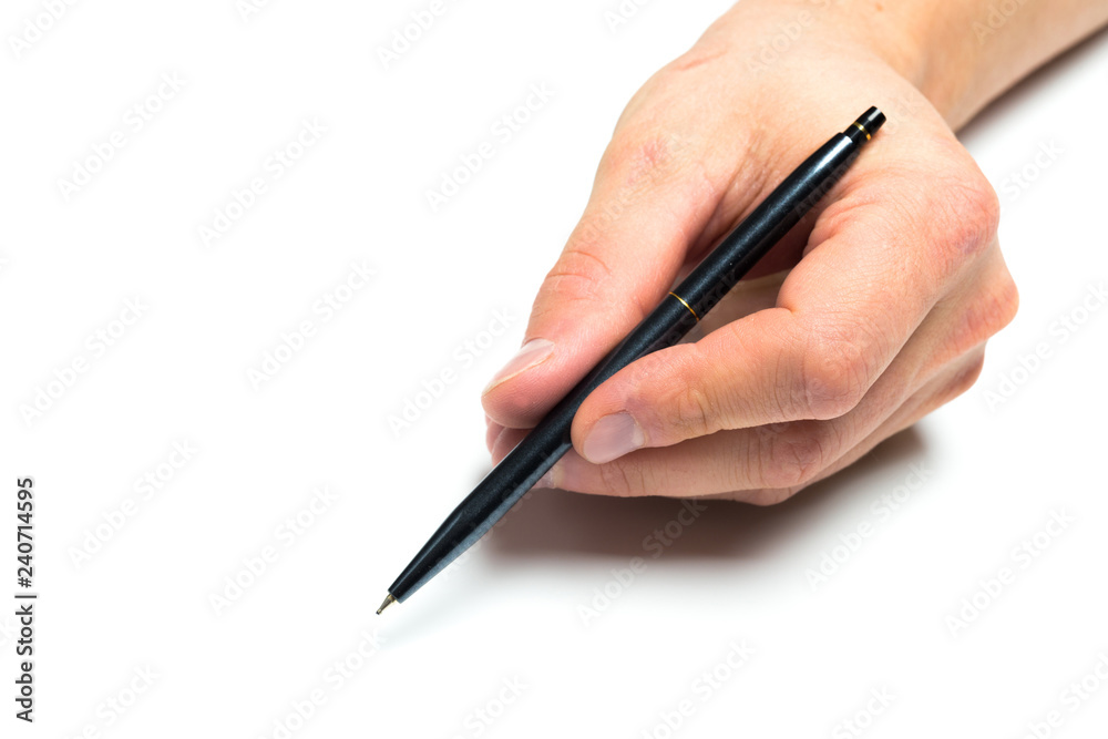 Men's hand holding pen on isolated backgroung, close up Men's hand holding pen on isolated backgroung, close up