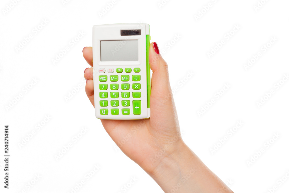 Hand with a calculator isolated on white background Hand with a calculator isolated on white background