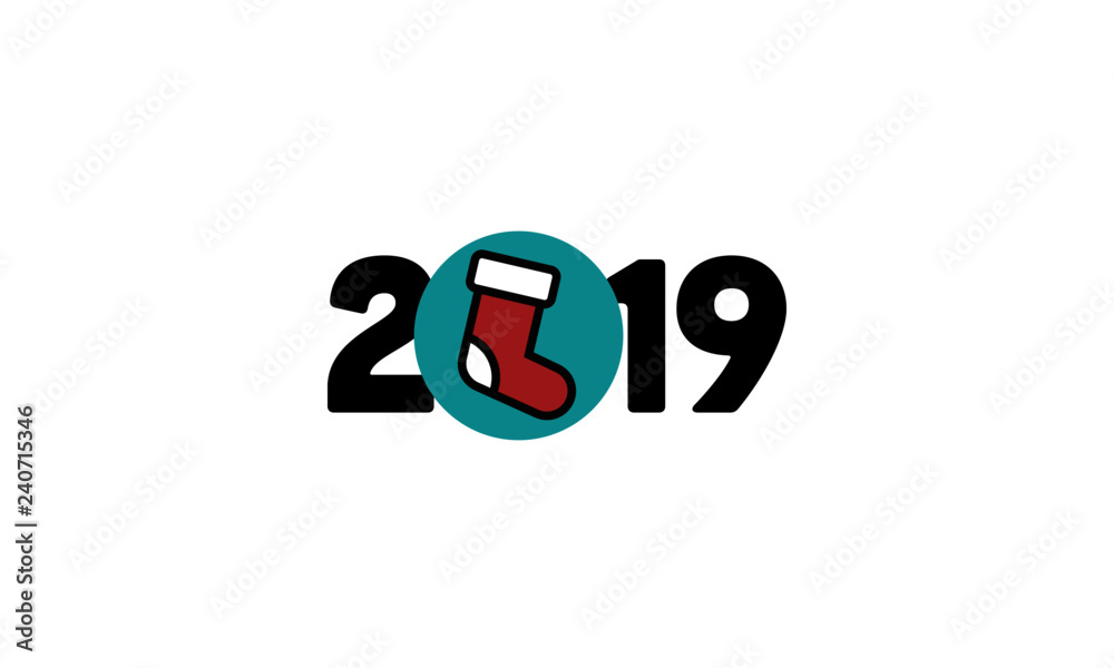 Year 2019 Typography Concept Design with Red Stocking Year 2019 Typography Concept Design with Red Stocking
