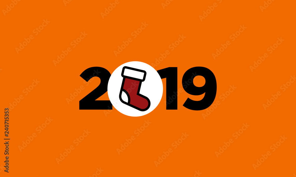 Year 2019 Typography Concept Design with Red Stocking Year 2019 Typography Concept Design with Red Stocking