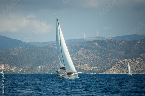 Sailing luxury yacht boat in the Aegean Sea at Greece. © De Visu