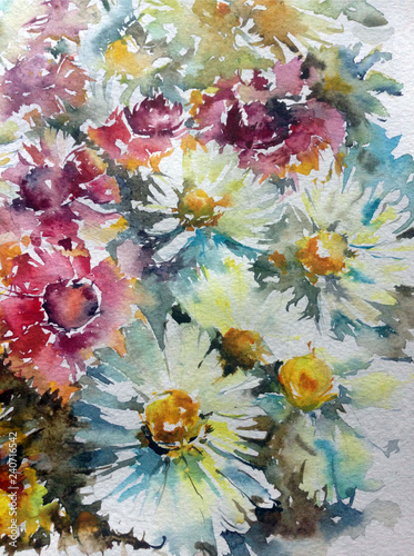 Abstract bright colored decorative background . Floral pattern handmade . Beautiful tender romantic bouquet of summer meadow flowers , made in the technique of watercolors from nature