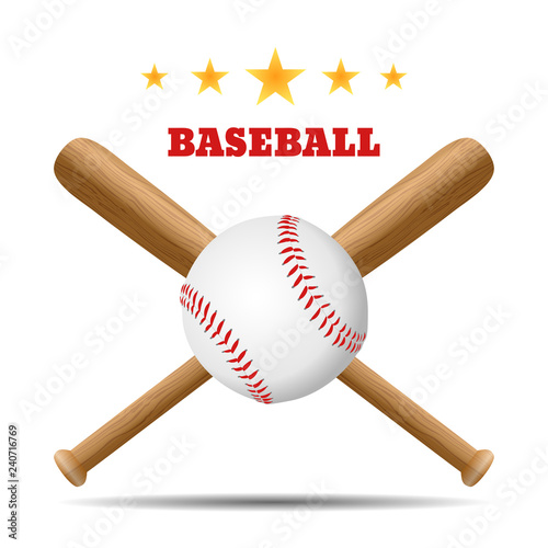 Baseball and baseball bat isolated on white background. Vector illustration.
