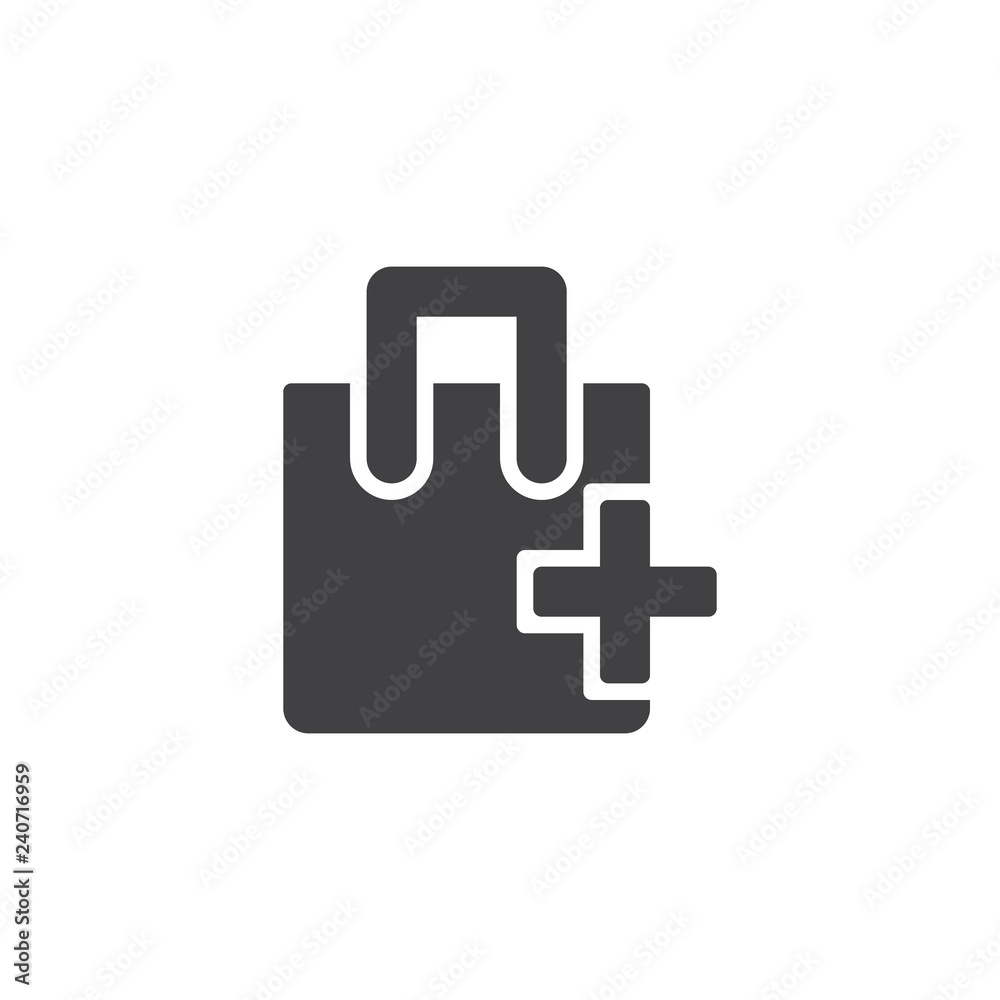 Add shopping bag vector icon. filled flat sign for mobile concept and web design. Shop bag plus simple solid icon. Symbol, logo illustration. Pixel perfect vector graphics Add shopping bag vector icon. filled flat sign for mobile concept and web design. Shop bag plus simple solid icon. Symbol, logo illustration. Pixel perfect vector graphics
