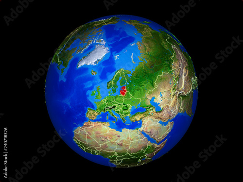 Baltic States on planet planet Earth with country borders. Extremely detailed planet surface.