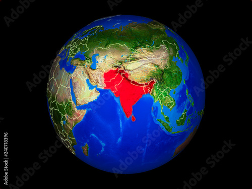 SAARC memeber states on planet planet Earth with country borders. Extremely detailed planet surface.