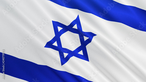 Israel, Jewish flag is waving 3D illustration. Symbol of Israel on fabric cloth 3D rendering in full perspective.