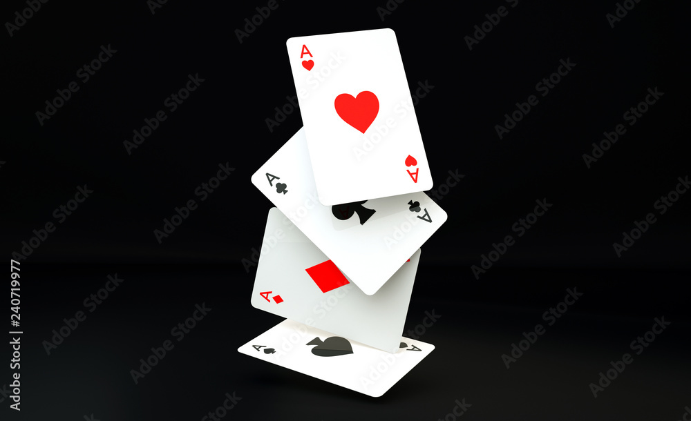 Aces Playing Cards Isolated On The Black Background - 3D Illustration Aces Playing Cards Isolated On The Black Background - 3D Illustration