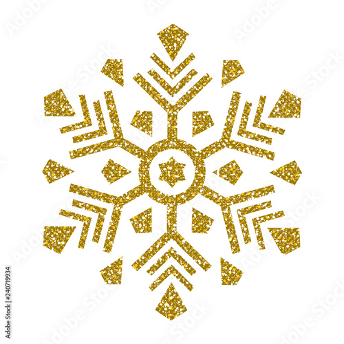 Golden Christmas Snowflake. Glitter Crystal.