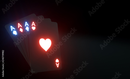 Aces Playing Cards Isolated On The Black Background - 3D Illustration