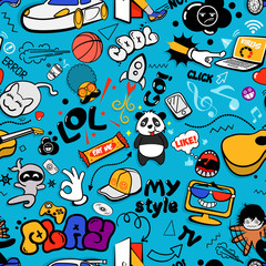 Handdoek met foto Graffiti patronen Pop art graffiti met social media iconen  © Oleg