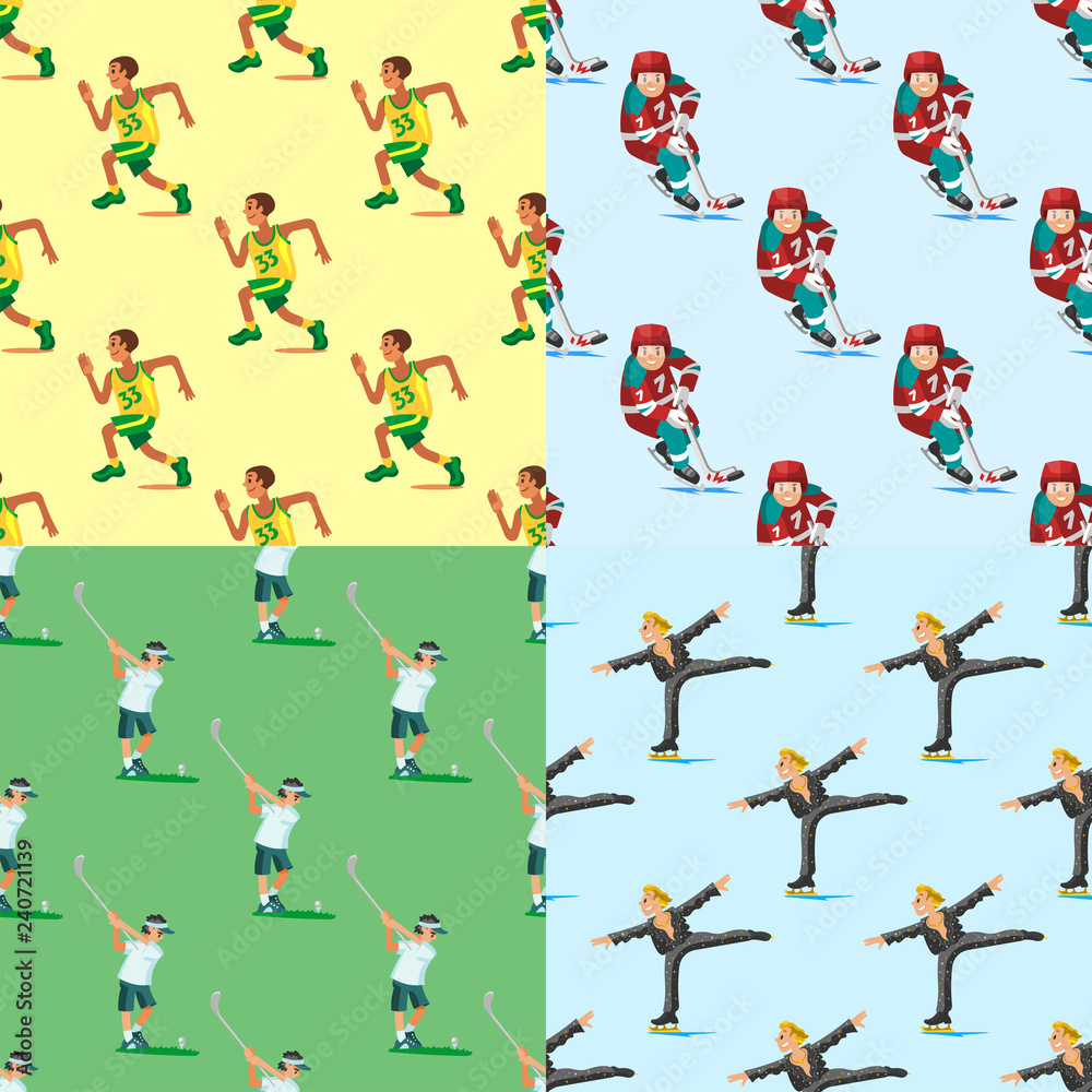 Health sport seamless pattern background wellness flat people characters sporting man activity woman athletic vector Illustration.