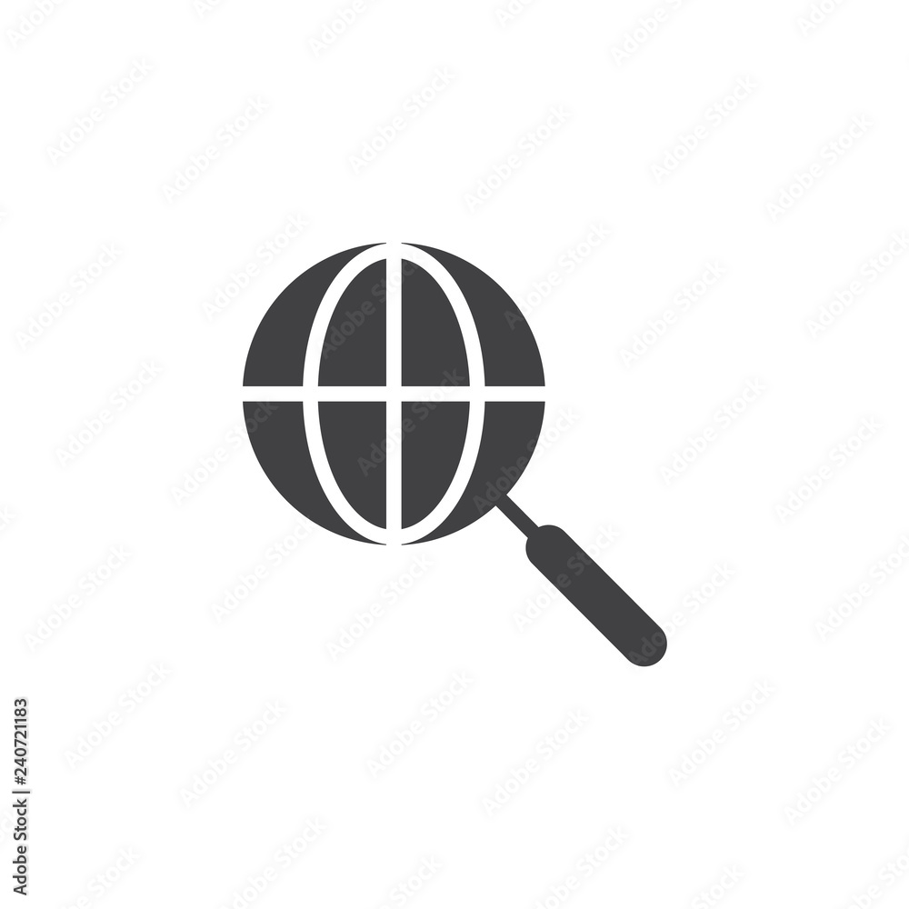 Global search vector icon. filled flat sign for mobile concept and web design. Magnifier glass globe simple solid icon. Symbol, logo illustration. Pixel perfect vector graphics Global search vector icon. filled flat sign for mobile concept and web design. Magnifier glass globe simple solid icon. Symbol, logo illustration. Pixel perfect vector graphics