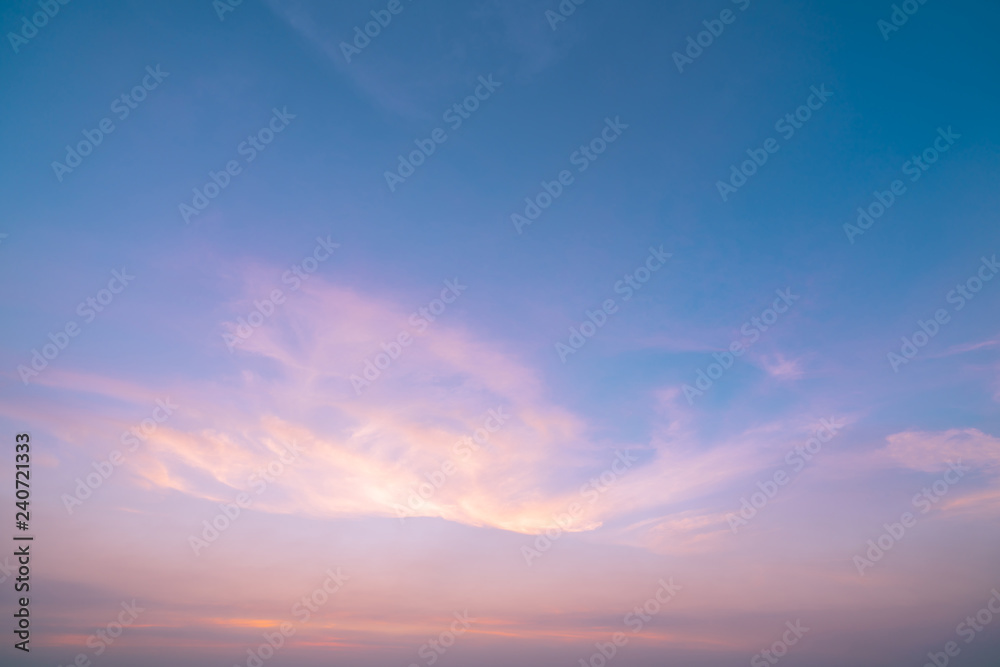 Dramatic pink and blue sky and clouds abstract background. Art picture of orange clouds texture. Beautiful sunset sky. Sunset sky abstract background. Purple sky in the evening. Calm and relax life.