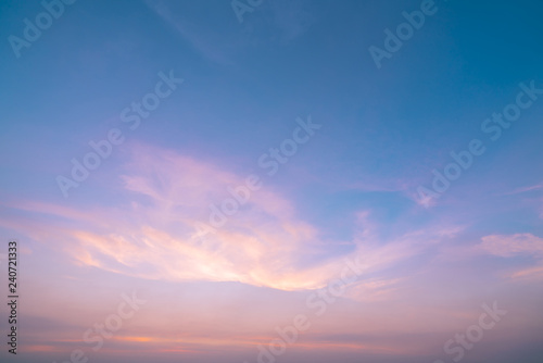 Dramatic pink and blue sky and clouds abstract background. Art picture of orange clouds texture. Beautiful sunset sky. Sunset sky abstract background. Purple sky in the evening. Calm and relax life.