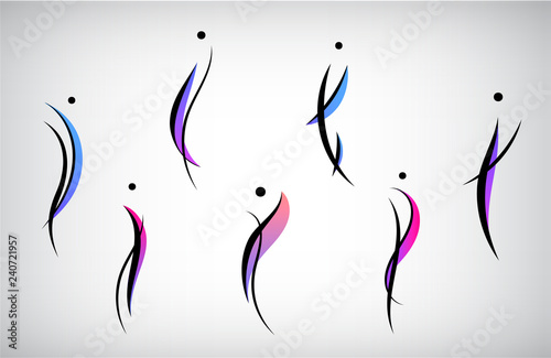 Vector set of abstract human, men silhouettes logos. Fitness, sport, dance, healthy lifestyle icons
