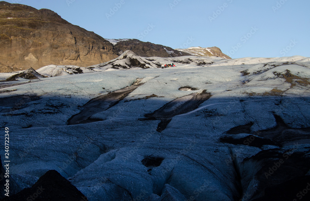 Huge white glacier in the background mountains Huge white glacier in the background mountains