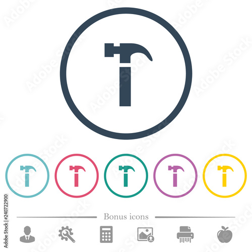 Single hammer flat color icons in round outlines
