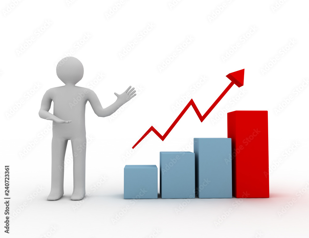 3d man presenting business growth chart graph 3d man presenting business growth chart graph