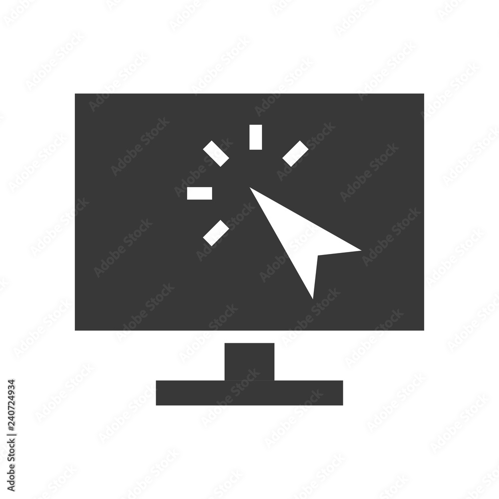 Cursor on monitor vector, Online shopping solid style icon Cursor on monitor vector, Online shopping solid style icon