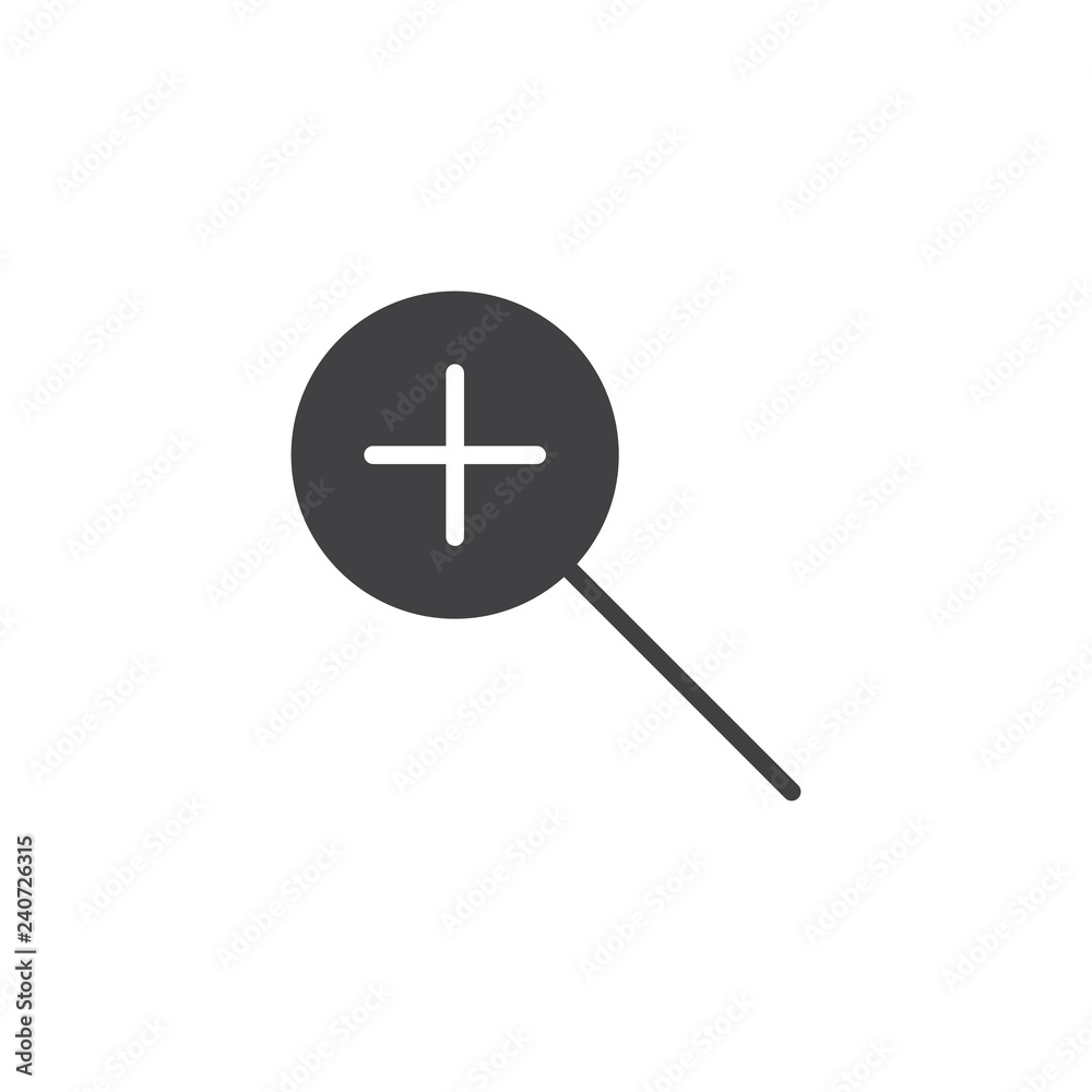 Magnifier zoom vector icon. filled flat sign for mobile concept and web design. Zoom in magnifying glass simple solid icon. Symbol, logo illustration. Pixel perfect vector graphics