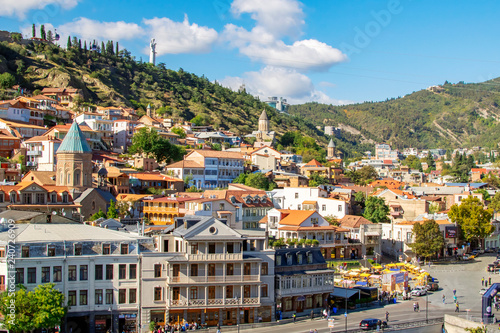 View on Tbilisi old town, Maidan square and Mother of Georgia statue on top of the hill © predragmilos