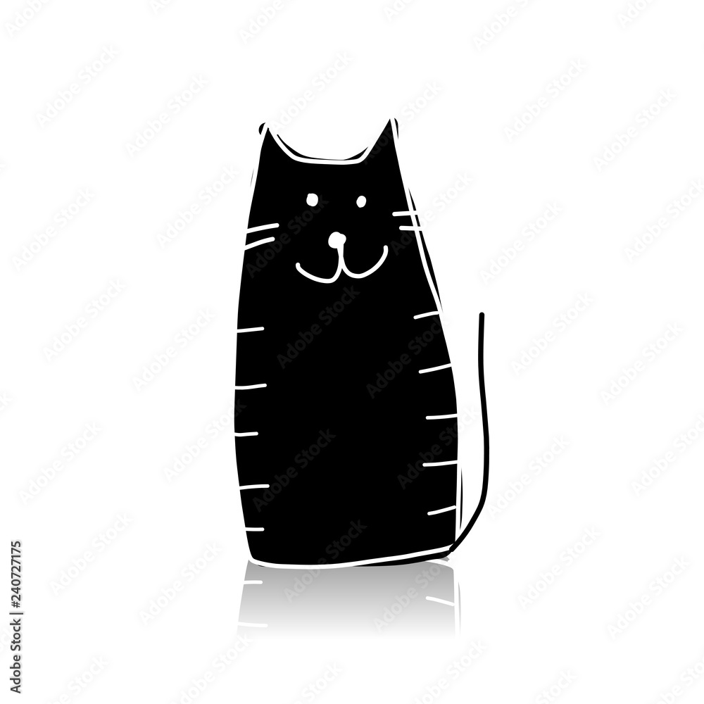 Black cat silhouette, sketch for your design Black cat silhouette, sketch for your design
