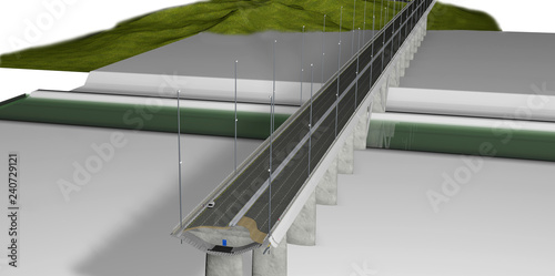 Modello 3D del nuovo ponte Morandi, con vista sulla struttura interna. Genova, Italia, rendering 3D, illustrazione photo