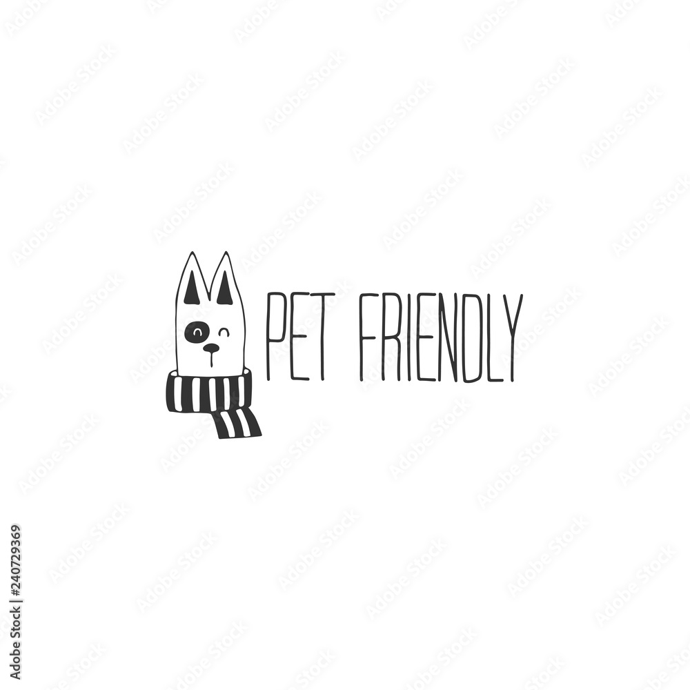 Vector hand drawn pet friendly sign, head of a dog. Vector hand drawn pet friendly sign, head of a dog.