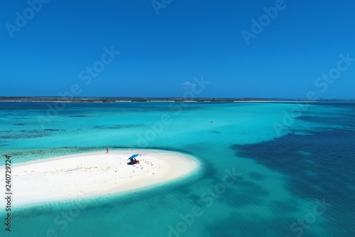 Los Roques, Carribean sea. Fantastic landscape. Aerial view of paradise island with blue water. Great caribbean beach scene