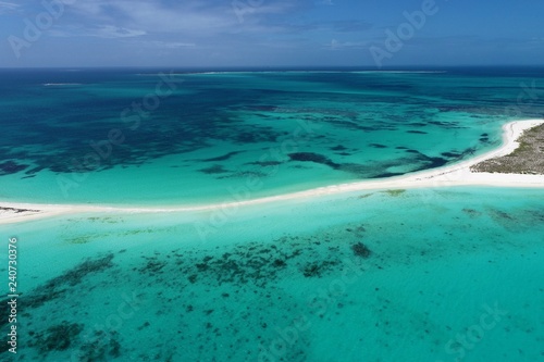 Aerial view of beach in Los Roques, caribbean sea, Venezuela