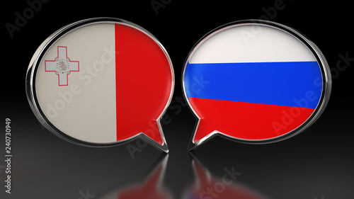 Free Download Malta and Russia flags with Speech Bubbles. 3D illustration - GFXLoad