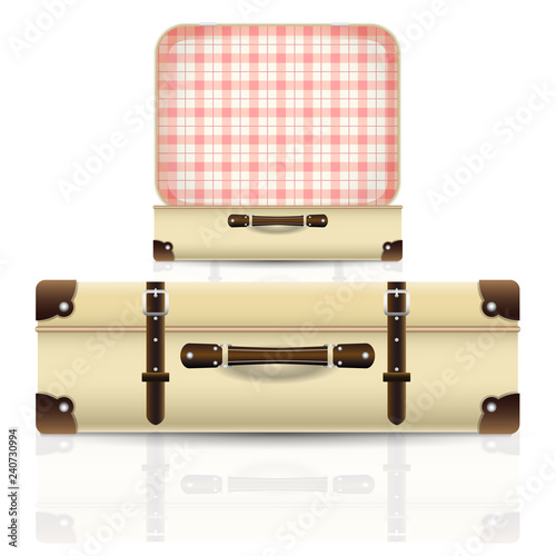 Open and closed old retro vintage suitcase