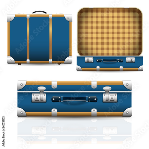 Open and closed old retro vintage suitcase