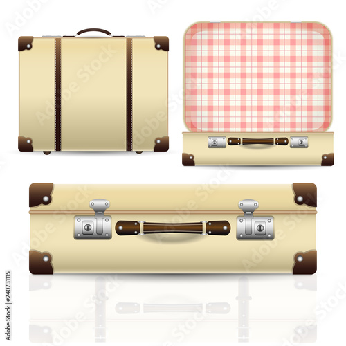 Open and closed old retro vintage suitcase