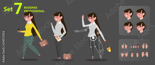 Businesswoman working Stylized character design set for animation. Some parts of body for rig - Vector