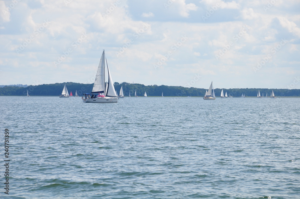 Fototapeta premium boat on river masurian lake 