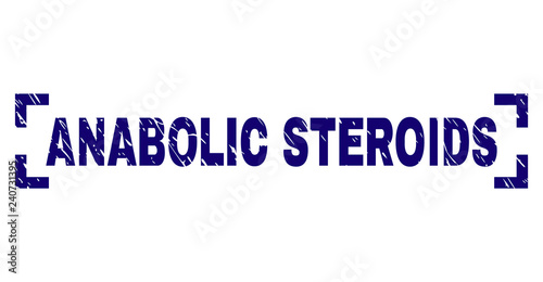 ANABOLIC STEROIDS text seal print with grunge texture. Text caption is placed between corners. Blue vector rubber print of ANABOLIC STEROIDS with unclean texture.