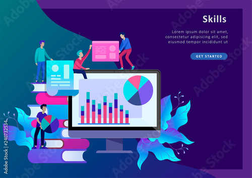 Concept Landing page template Education people, Internet studying, online training, online book, tutorials, e-learning for social media, distance education, documents, cards, posters