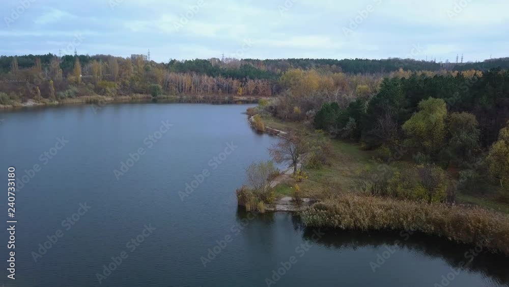 flight over lake and forest at autumn flight over lake and forest at autumn