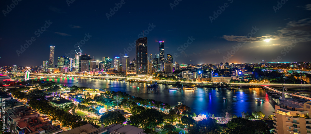 Aerial view of the South Bank fireworks during Christmas, Brisbane, Australia, 2018