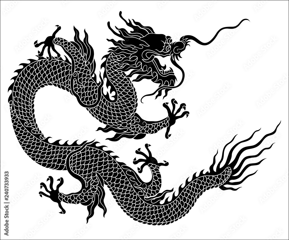 Naklejka premium Chinese dragon silhouette