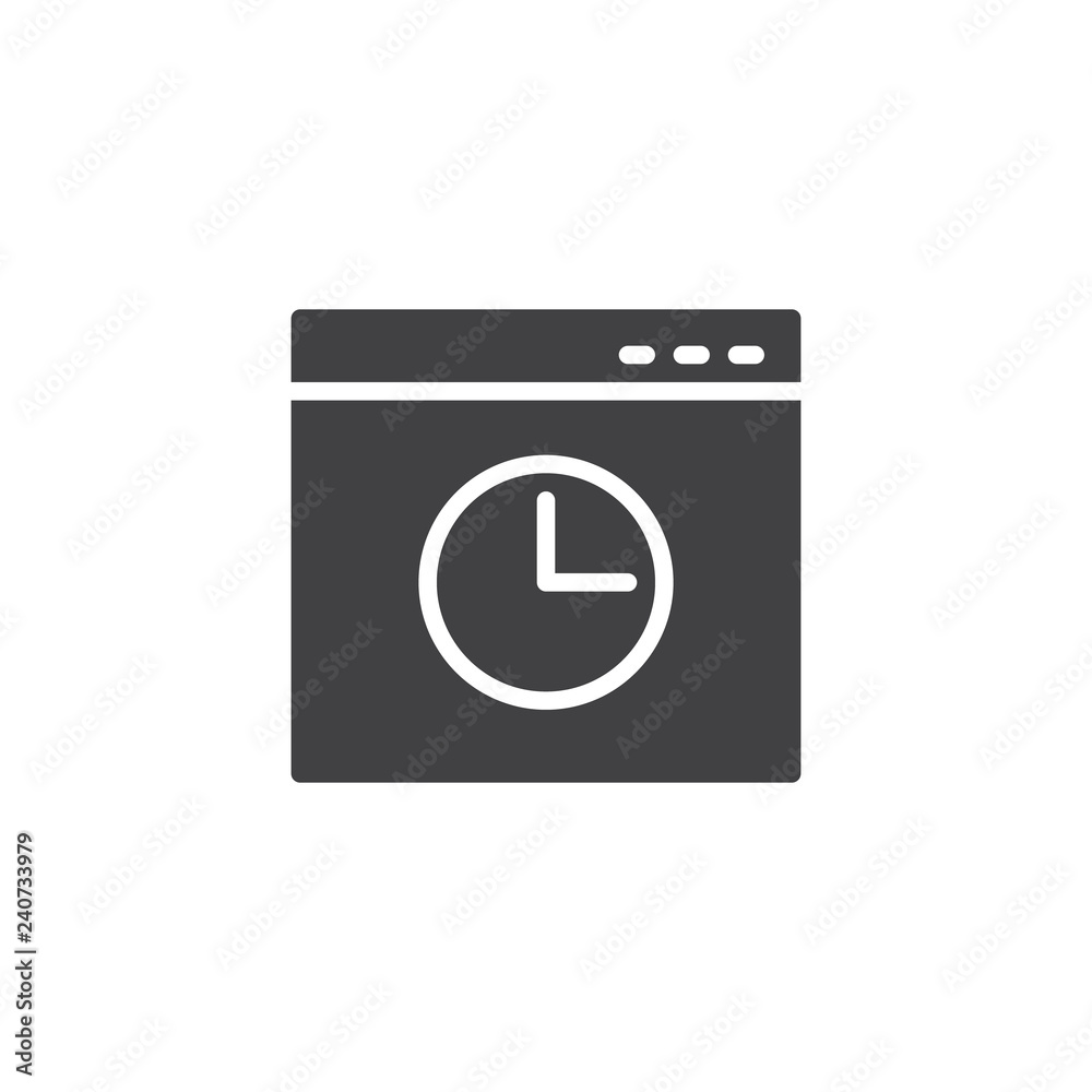 Browser history window vector icon. filled flat sign for mobile concept and web design. Browser window with clock simple solid icon. Symbol, logo illustration. Pixel perfect vector graphics Browser history window vector icon. filled flat sign for mobile concept and web design. Browser window with clock simple solid icon. Symbol, logo illustration. Pixel perfect vector graphics
