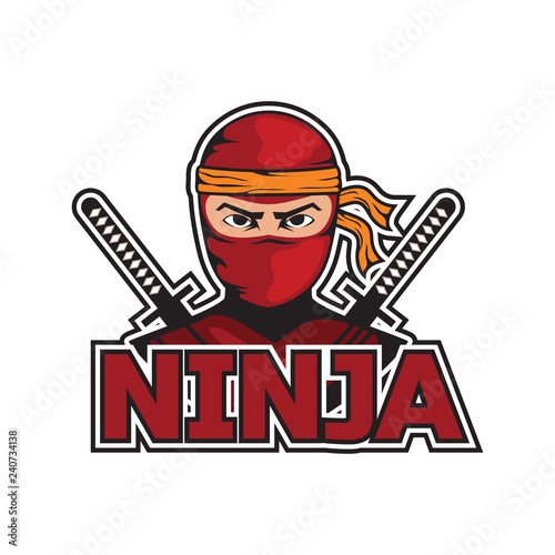 ninja with sword and mask logo. vector illustration
