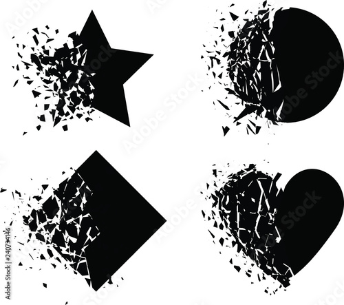 Exploding shape silhouette set rupture effect on white background vector illustration 