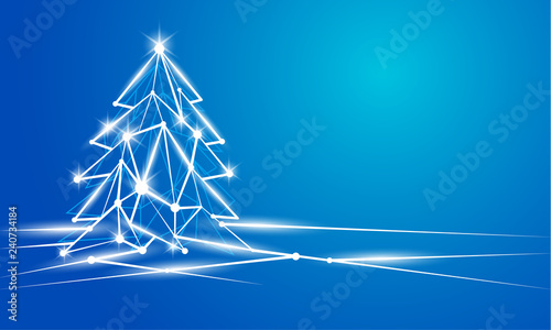 Abstract Christmas and New Year background with glowing polygonal Christmas tree.