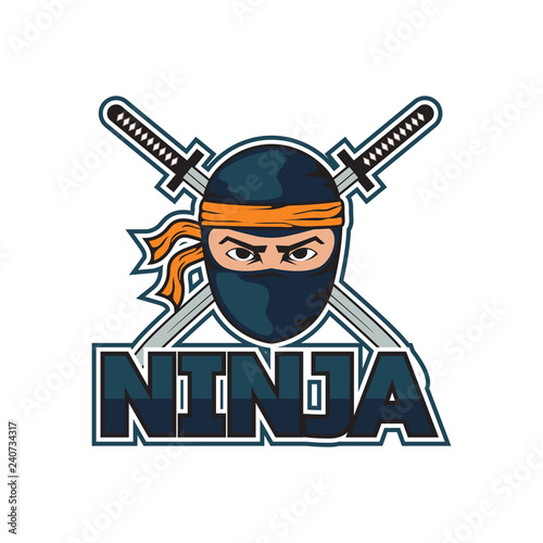 ninja with sword and mask logo. vector illustration