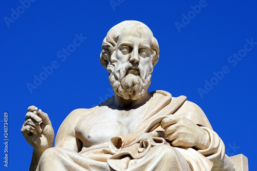 Statue of Plato and Athena in front of the Athene University photo