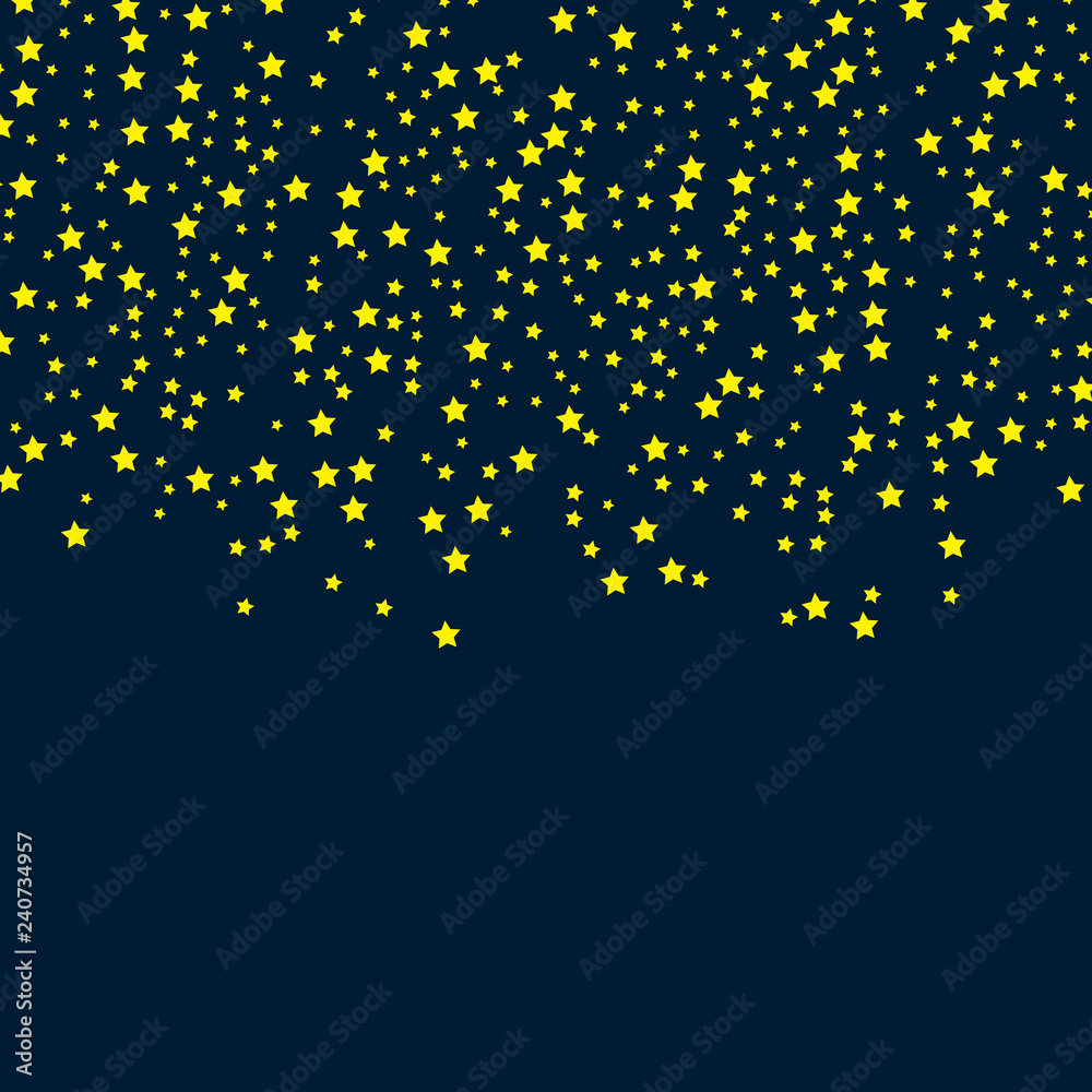 Gold Star Vector. Shine confetti pattern. Falling golden stars. Simple dark background. Eps10.